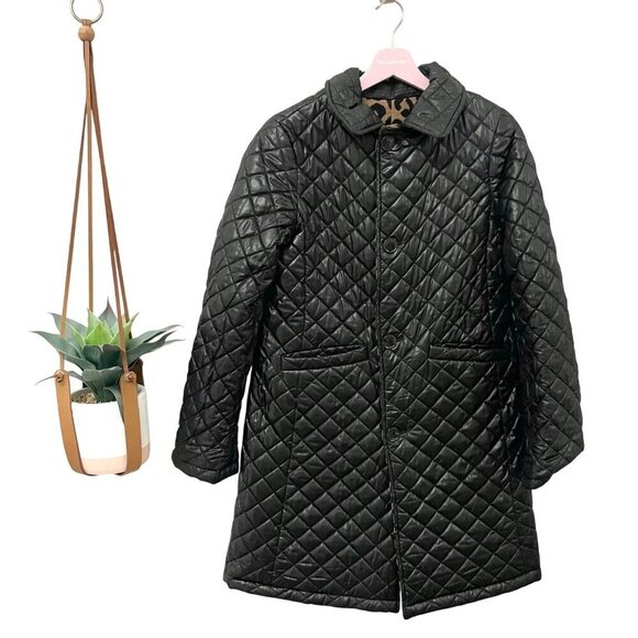 Kate Spade Wool Leopard Black Reversible Quilted Jacket  Size XS - Picture 1 of 5